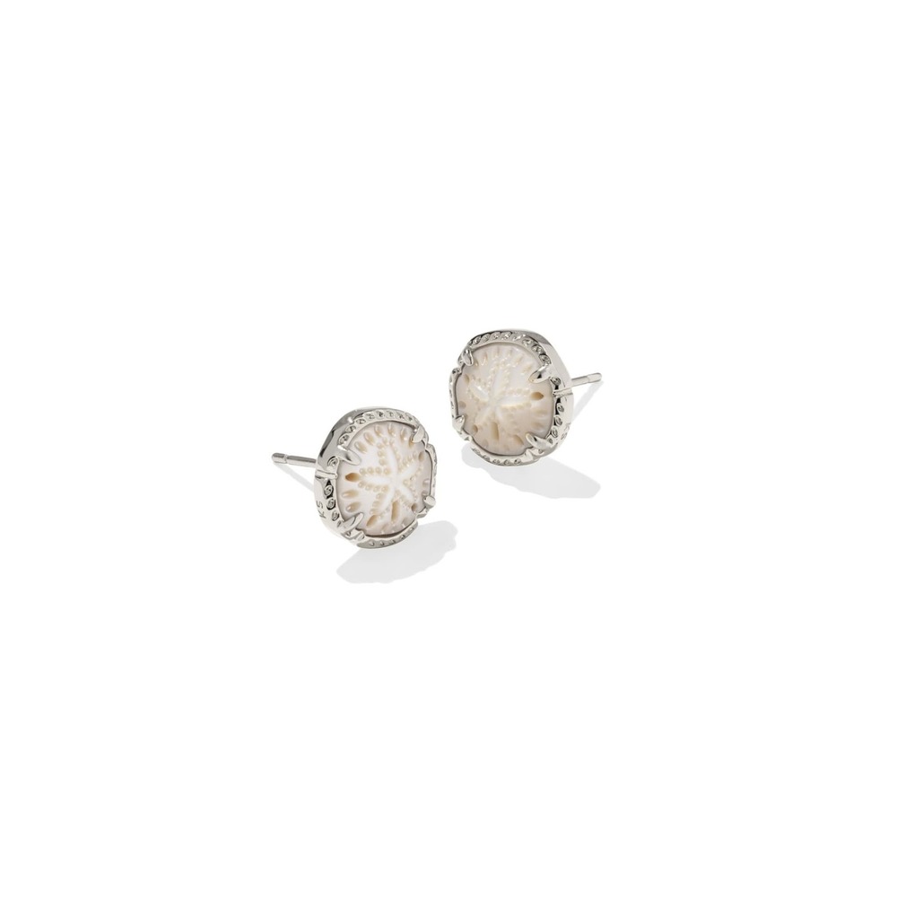 NWT Kendra Scott Sand Dollar Silver Stud Earrings / Dustbag Included / MSRP $75